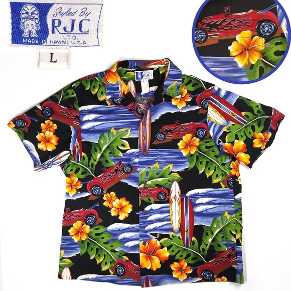 Vintage Hotrod Classic Car Men's HAWAIIAN SHIRT Styled by RJC Made in Hawaii L - Picture 1 of 12
